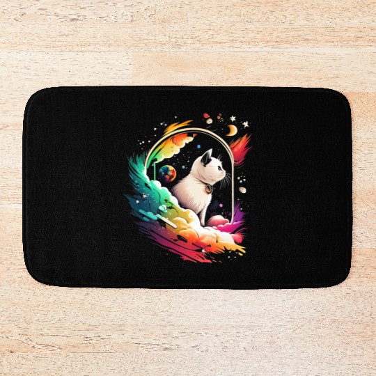 Space Cat on Galaxy Cat Lover Bath Mats