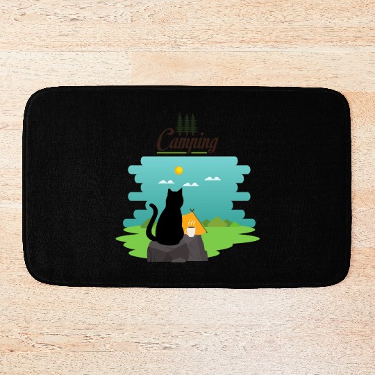 Cute cat, wild life, camping, coffee Bath Mats