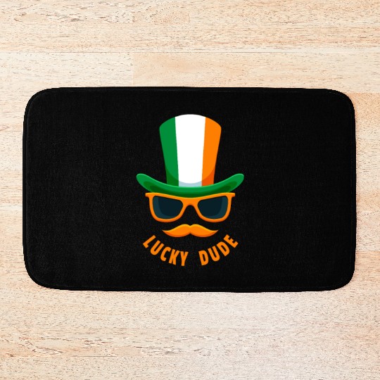 Lucky Dude, St Patricks Day, Irish, Boys T, mousta Bath Mats