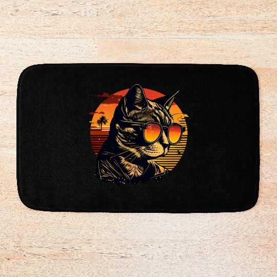 Retro Cat Vintage Sunset 80s 90s Sunglasses Party Bath Mats