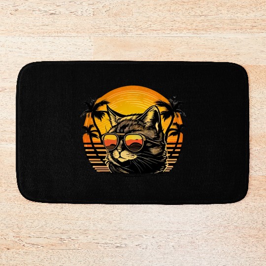 Retro Cat Vintage Sunset 80s 90s Sunglasses Party Bath Mats