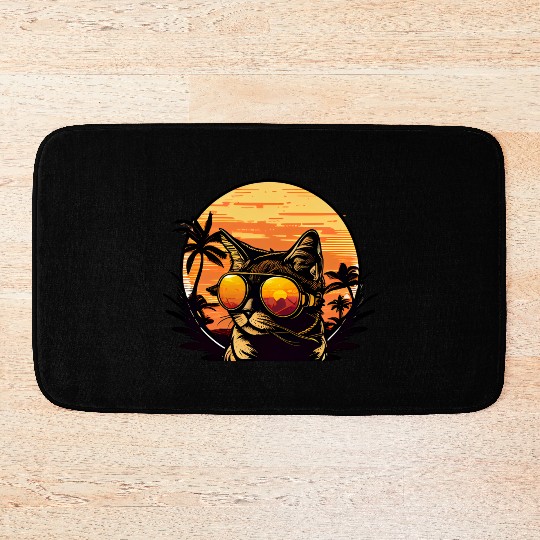 Retro Cat Vintage Sunset 80s 90s Sunglasses Party Bath Mats