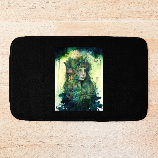 Nature Goddess - Woodland Witchy Forest Greenwoman Bath Mats