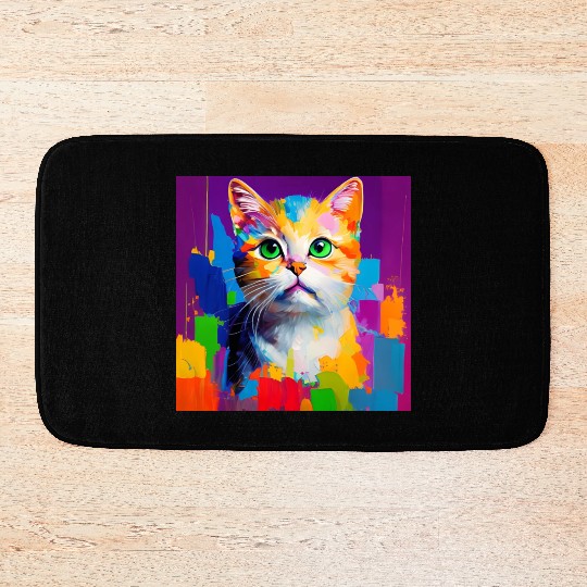 Oil Painting Style Cat Portrait Design for Cat Bath Mats