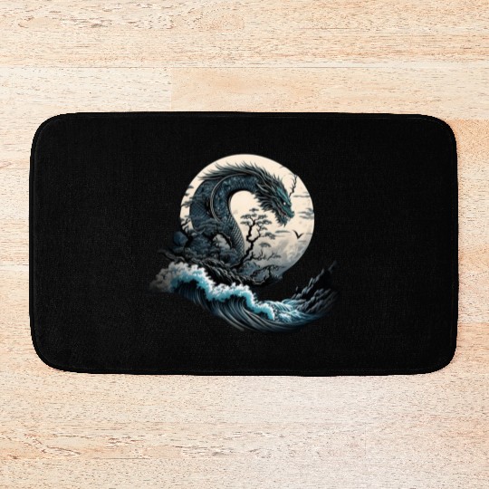 Great waves dragon japan. Bath Mats