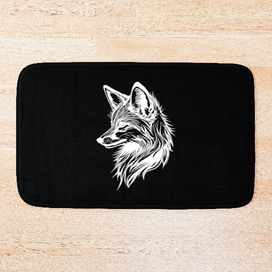 Cute Elegant Fox In Tattoo Ink Bath Mats