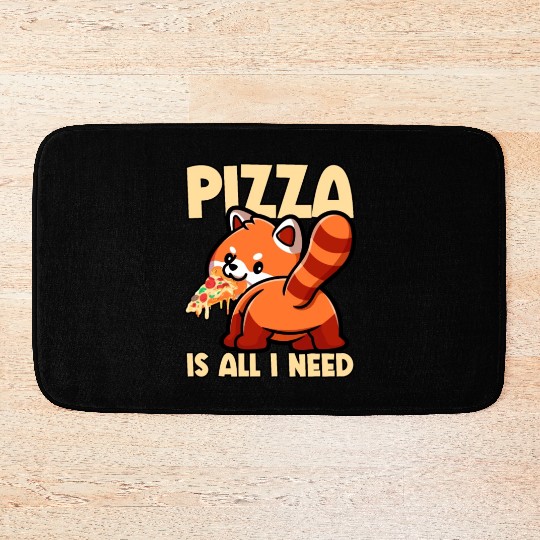 Cute Animal Red Panda Pizza Fan Eating Fast Food Bath Mats
