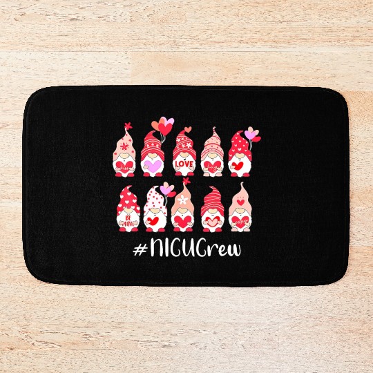 Funny Gnome With Hearts NICU Crew Valentine s Day Bath Mats