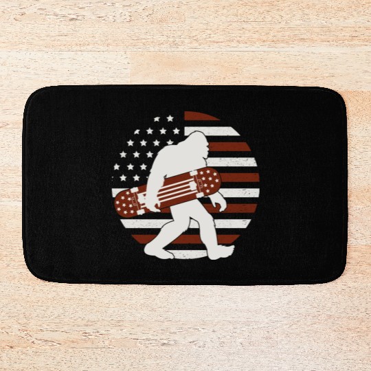 Bigfoot Skateboard American Flag Bath Mats