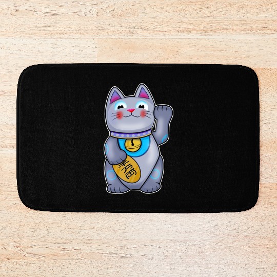 Cute Helpful Maneki Neko Lucky Cat Bath Mats