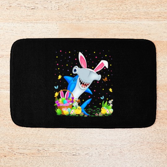 Shark Fish Easter Egg Hunting Hammerhead Shark Eas Bath Mats