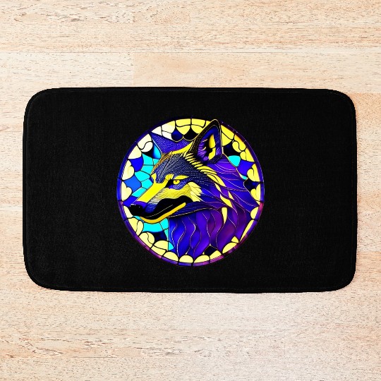 Moonlit Majesty The Art of Stained Glass Wolves Bath Mats