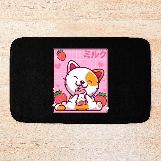 Kawaii Kitten Cute Cat Strawberry Milk Shake Bath Mats