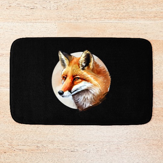 Beautiful Watercolor Red Fox Portrait Bath Mats