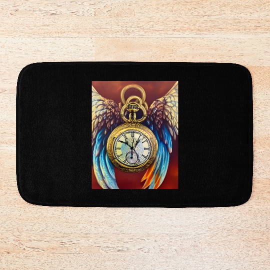 Pocket Watch With Wings Bath Mats