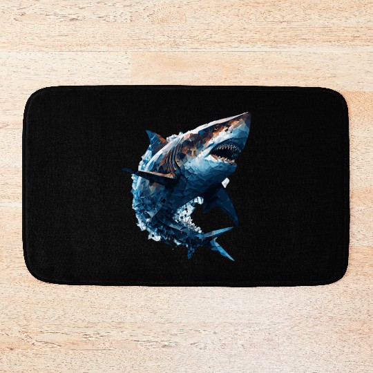Geometric Shark Head Abstract Polygonal Wild Anima Bath Mats