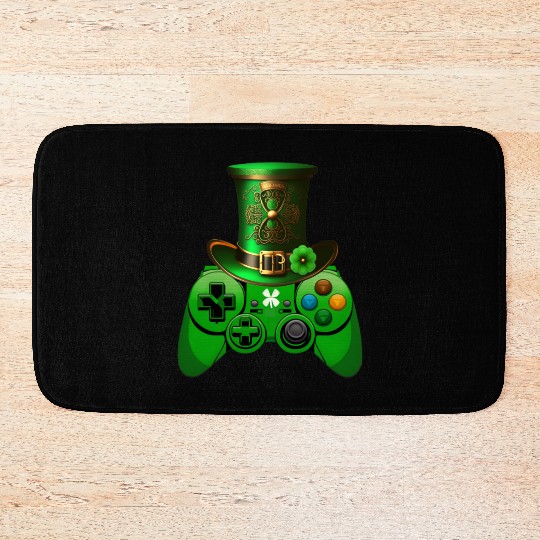 St Patricks Day Video Game Bath Mats | Gamer Leprechau
