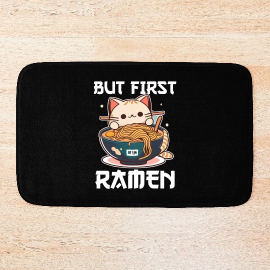 But First Ramen Cat Japanese Tokyo Ramen Noodles Bath Mats