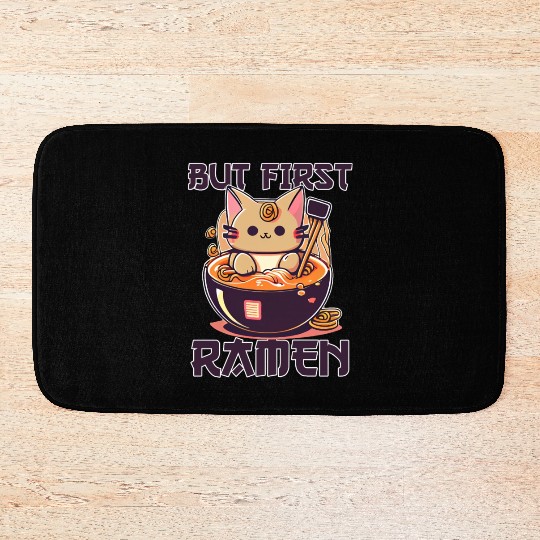 But First Ramen Cat Japanese Tokyo Ramen Noodles Bath Mats