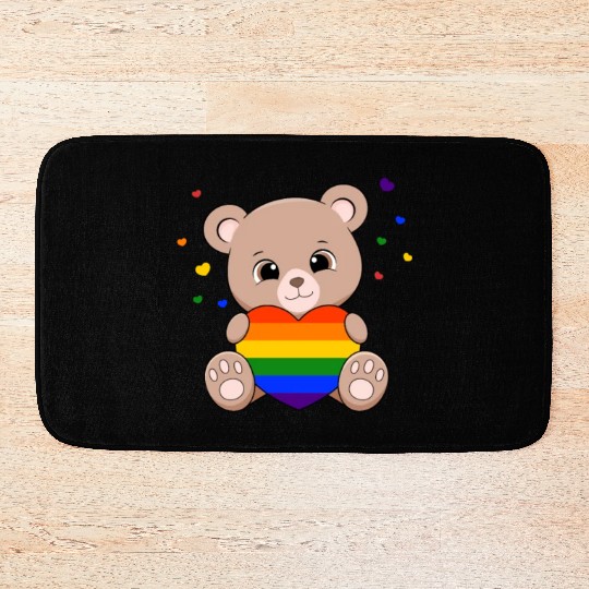 Pride with cute litte lear with heart Bath Mats