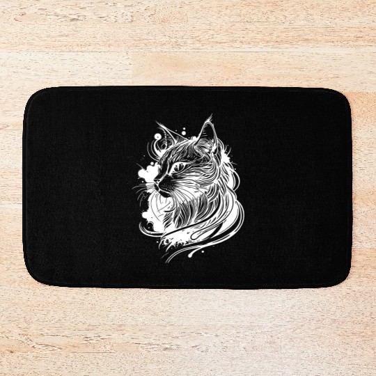 Cute Space Cat In Tattoo Style Bath Mats