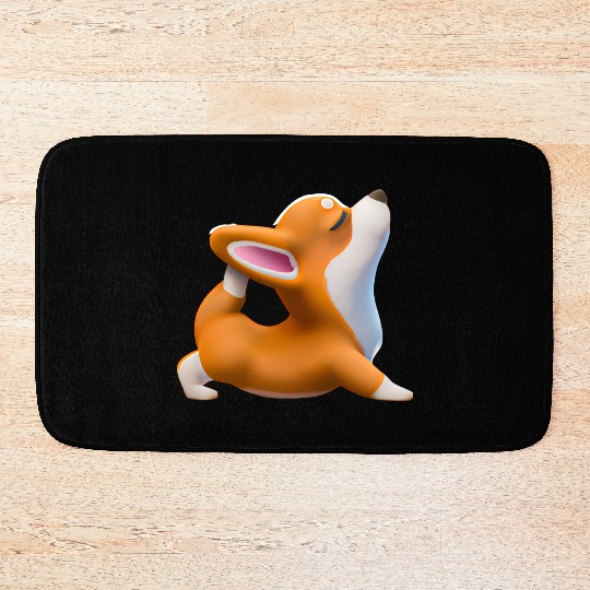 Corgi dog in yoga pose Bath Mats