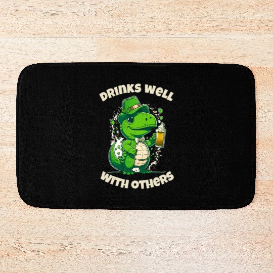 Drinks well with others st patrick's day Dinosaur Bath Mats