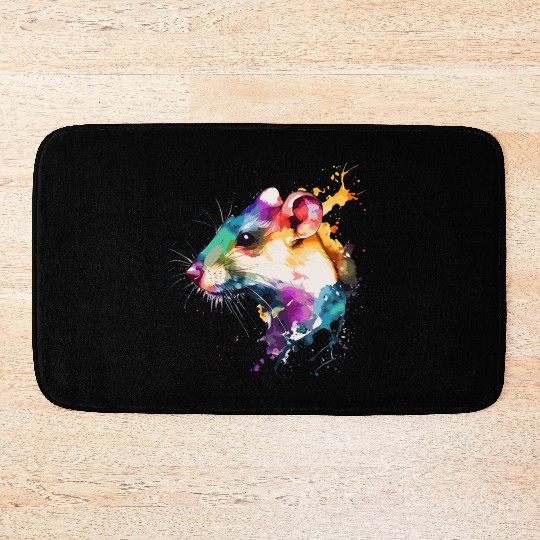 Watercolor Rat Cute Colorful Pet Rat Rodent Lover Bath Mats