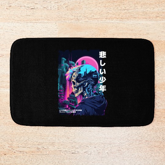 Edgy Gothic Skull Anime Sad Boy Japanese Futurism Bath Mats