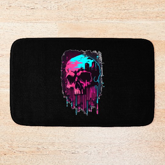 Vaporwave Skull Japanese Edgy Gothic Punk Bath Mats