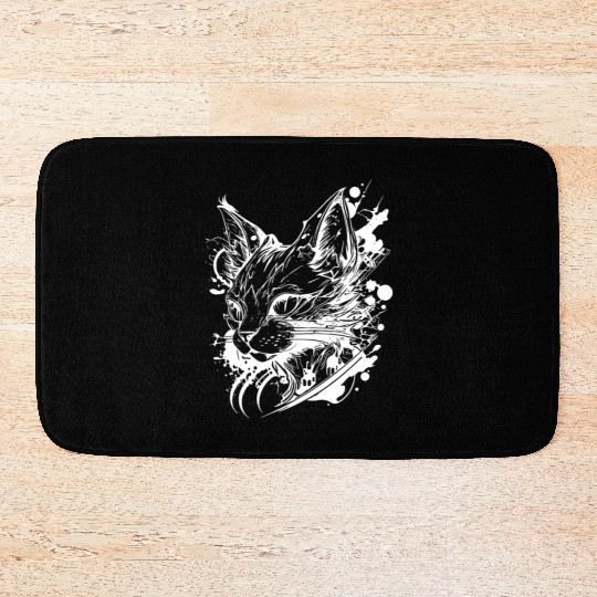 Space Cat In Vintage Tattoo Style Bath Mats
