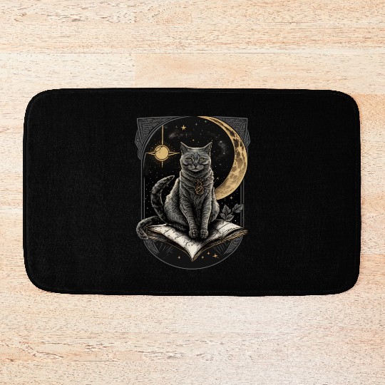 The Moon Tarot Card Celestial Cat Occult Ritual Bath Mats