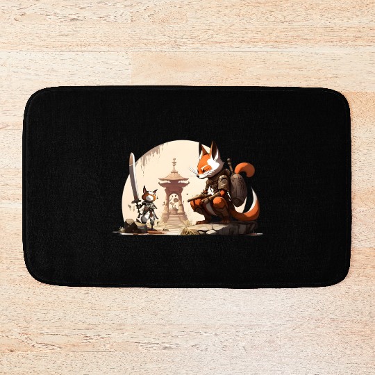 Faceless Samurai And His Older Brother Bath Mats