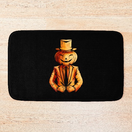 Realistic Jack O Lantern Pumpkin Man In Suit Bath Mats