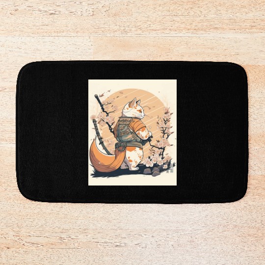 samurai katana cat vintage Bath Mats