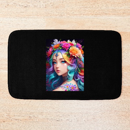 Spring Girl with a bouqet of flowers garland #8 Bath Mats