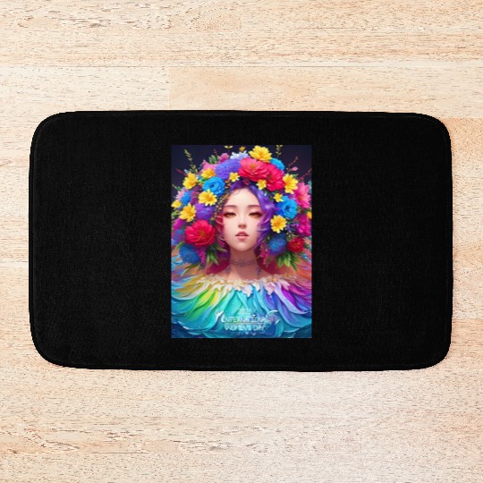 Spring Girl with a bouqet of flowers garland #17 Bath Mats