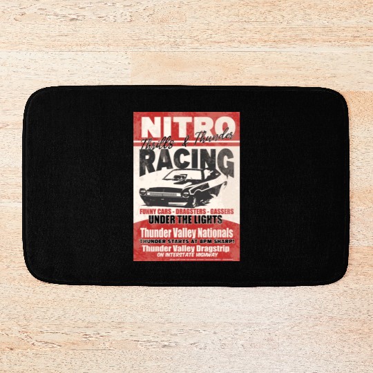 Vintage Hot Rod Classic Funny Drag Racing Poster Bath Mats