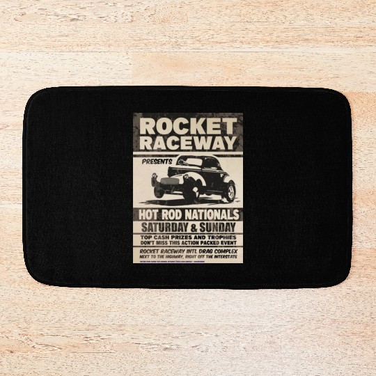 Vintage Hot Rod Classic Drag Racing Poster Bath Mats