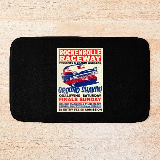 Vintage Hot Rod Classic Drag Racing Poster Bath Mats