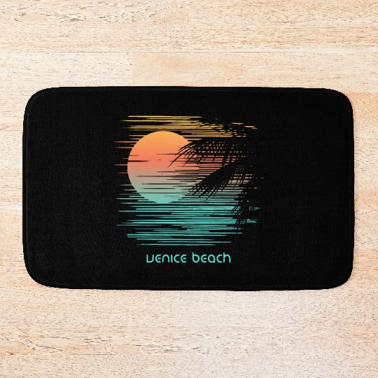 Artistic Venice Beach California Palm Tree Bath Mats