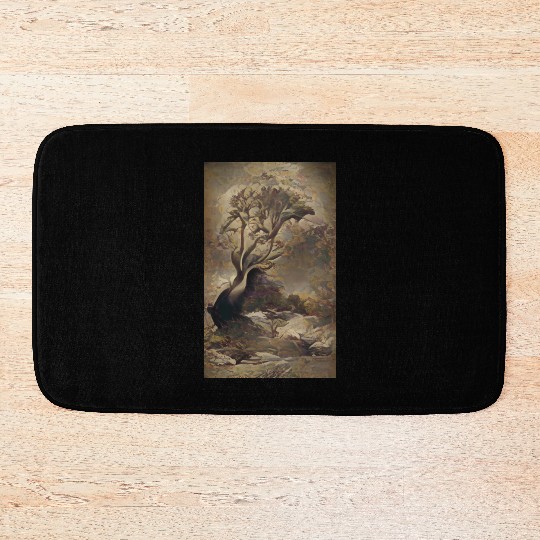 Dark Old School Painting Vintage Tree Design Bath Mats