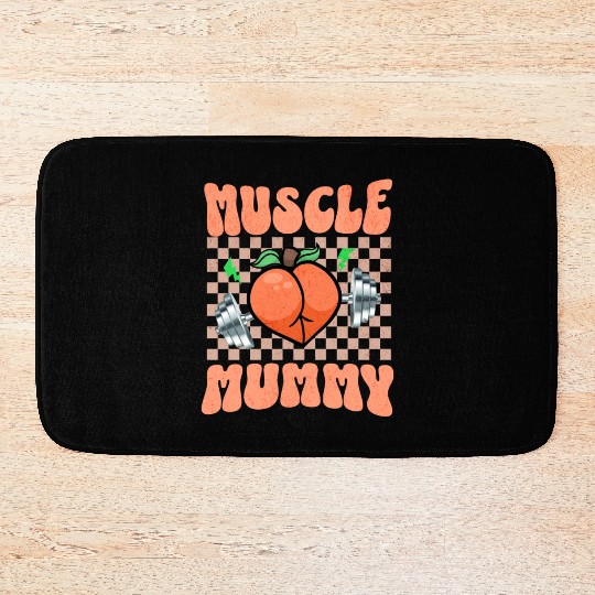 Muscle Mommy Gym Bodybuilder and Weightlifting Gif Bath Mats