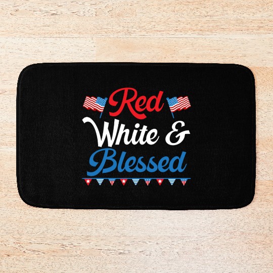 Red White And Blessed America USA Flag 4th Of July Bath Mats