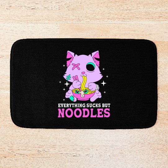 Pastel Goth Cat Ramen Everything Sucks But Noodles Bath Mats