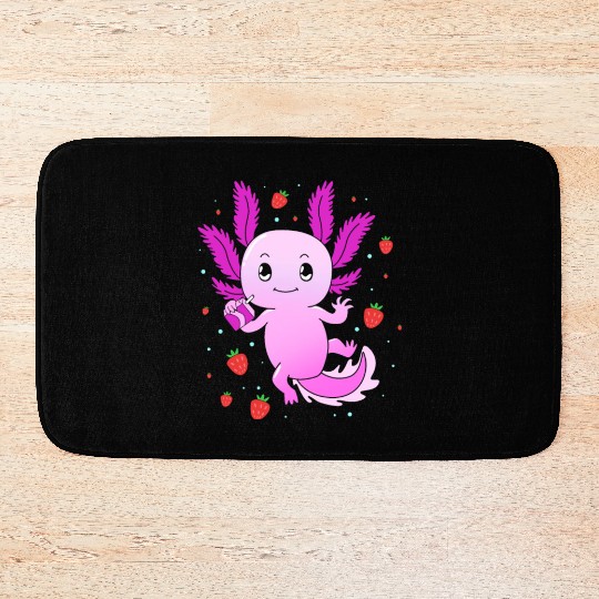Pastel Gothic Aesthetic Axolotl Strawberry Milk Bath Mats