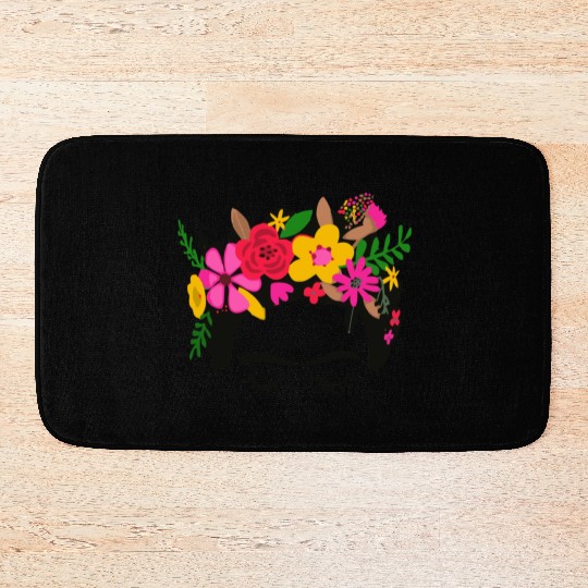Frida Kahlo Illustration Floral Boho Style Mexican Bath Mats