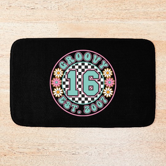 16th Birthday Groovy 16 Est. 2007 Vintage Girls Bath Mats