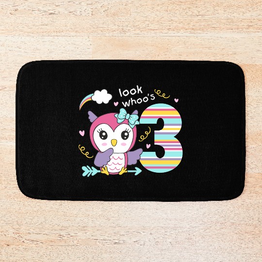 3rd Birthday Cute Owl "Look Whoo´s 3" Girls Gift Bath Mats
