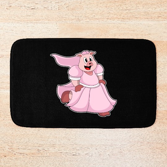 Pig As Bride With Wedding Dress Bath Mats